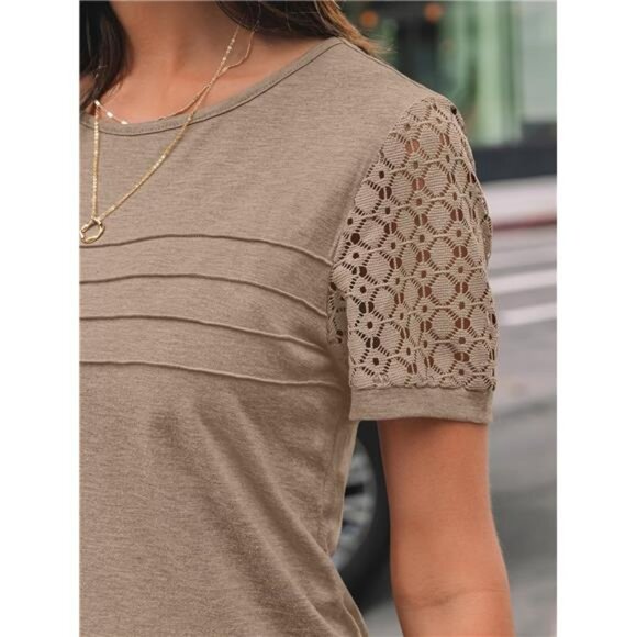 Women's Short Sleeve Shirts Dressy Lace Summer Tops 2025 Spring Trendy - Picture 5 of 6